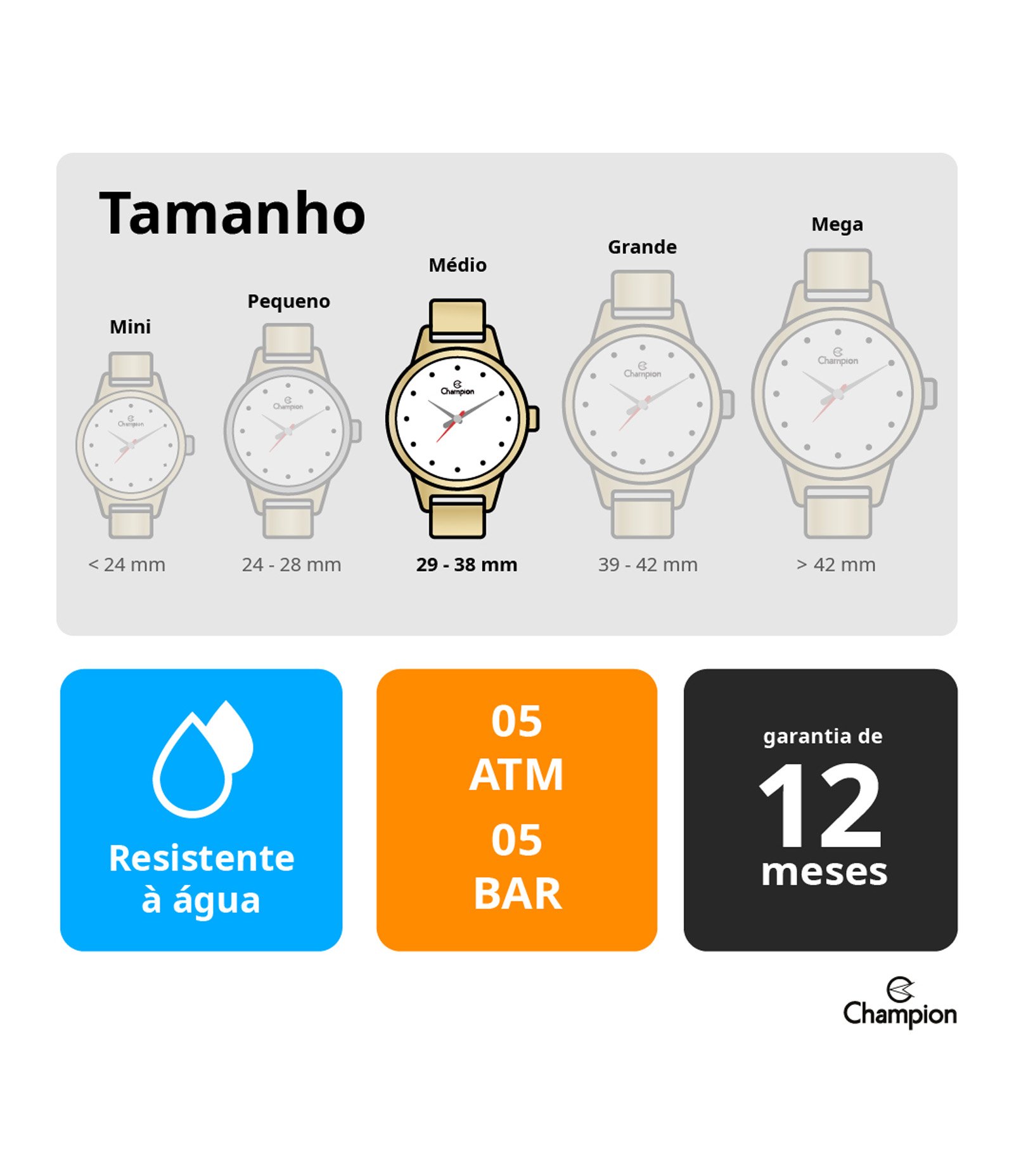 Kit Relógio Analógico Champion em Aço CN25314W Dourado 4