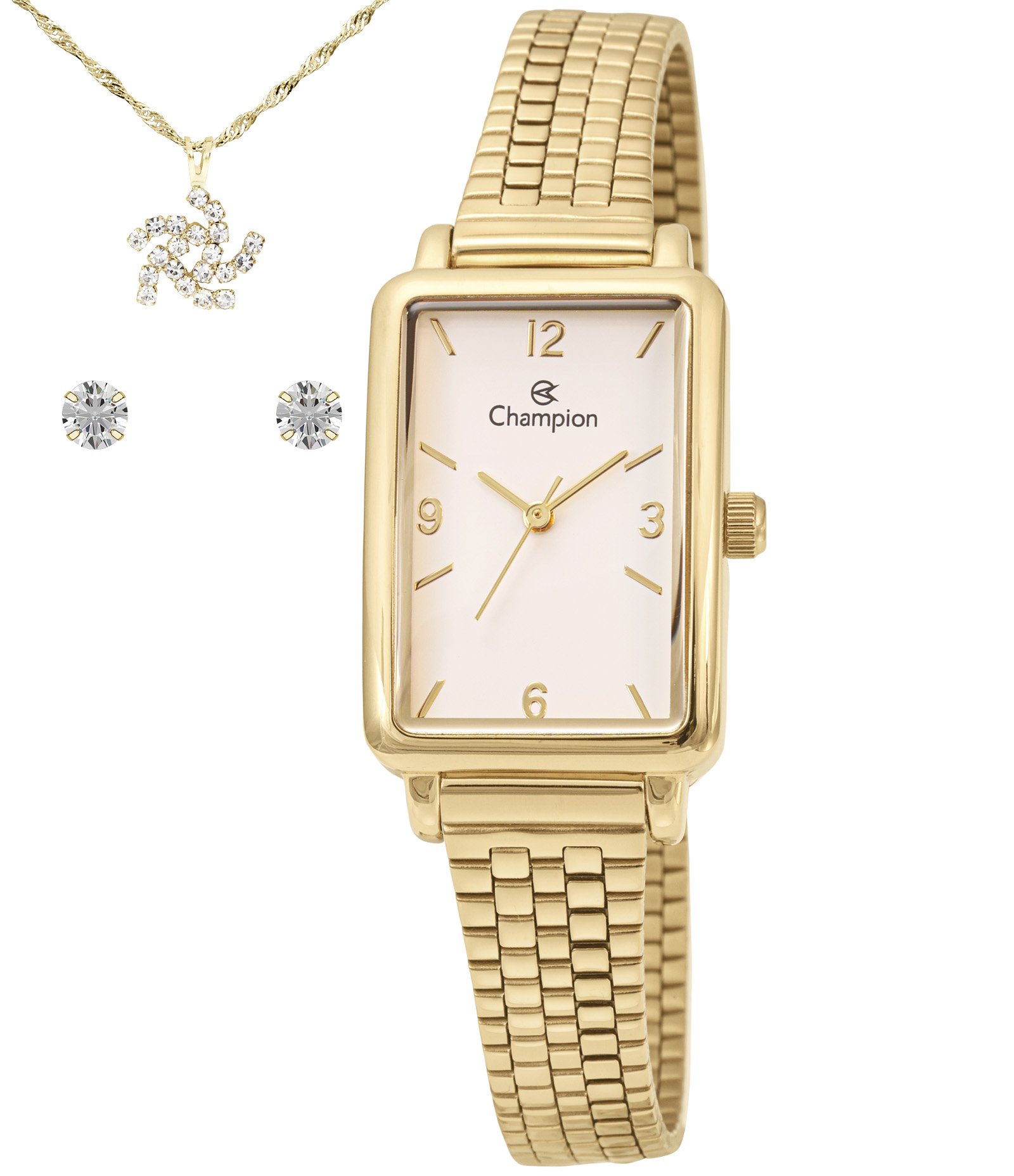 Kit Relógio Analógico Champion em Aço CF24199W Dourado 1