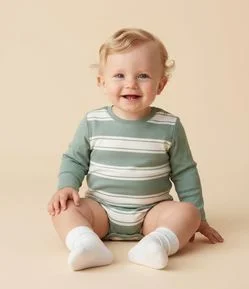 Body Infantil com Estampa Listrada em Blocos – Tam RN a 18 Meses