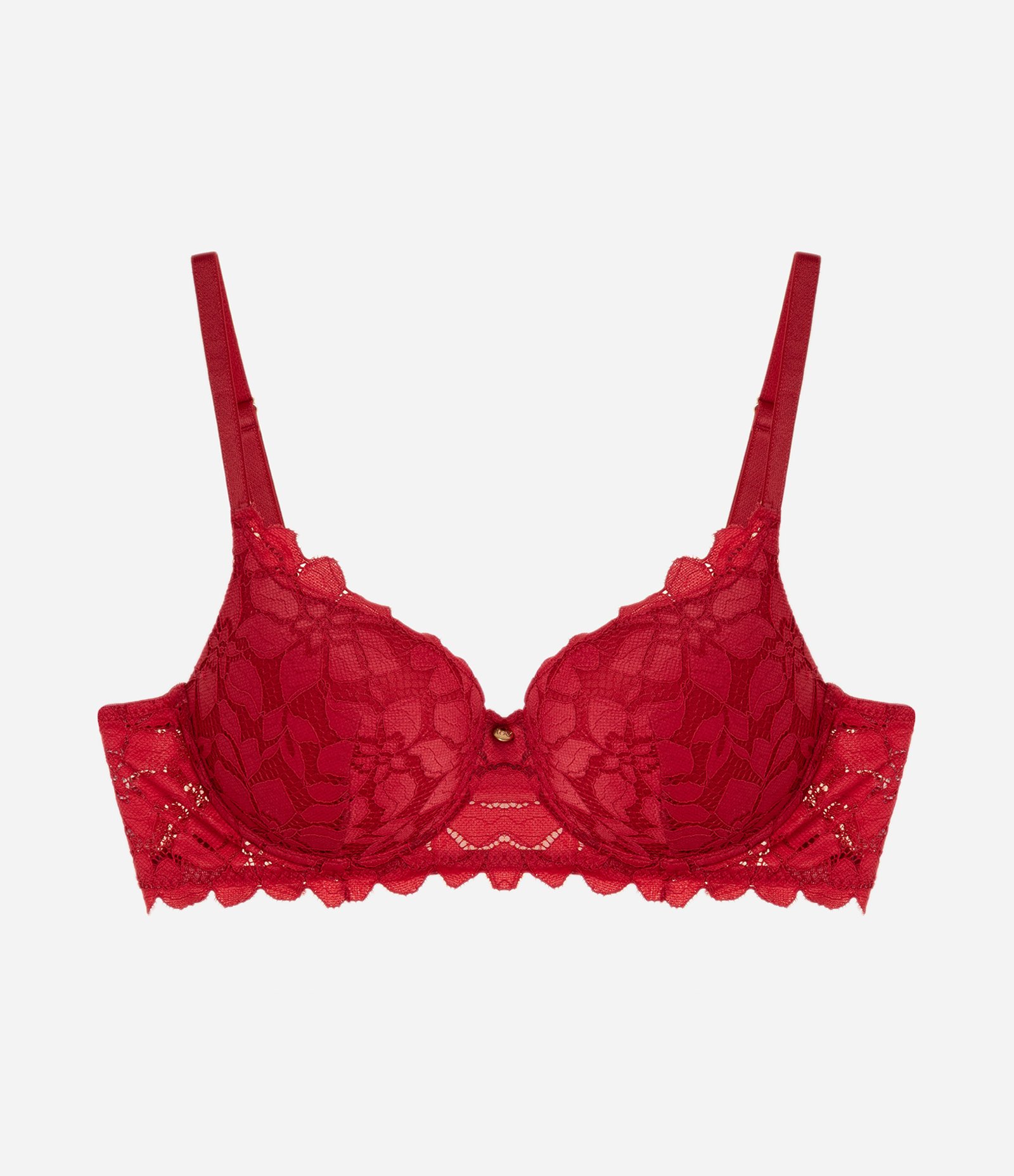 Sutiã Meia Taça em Renda com Bojo e Textura Floral Vermelho 5