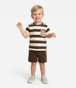 Conjunto Infantil Camiseta Listrada com Bermuda – Tam 1 a 5/6 Anos