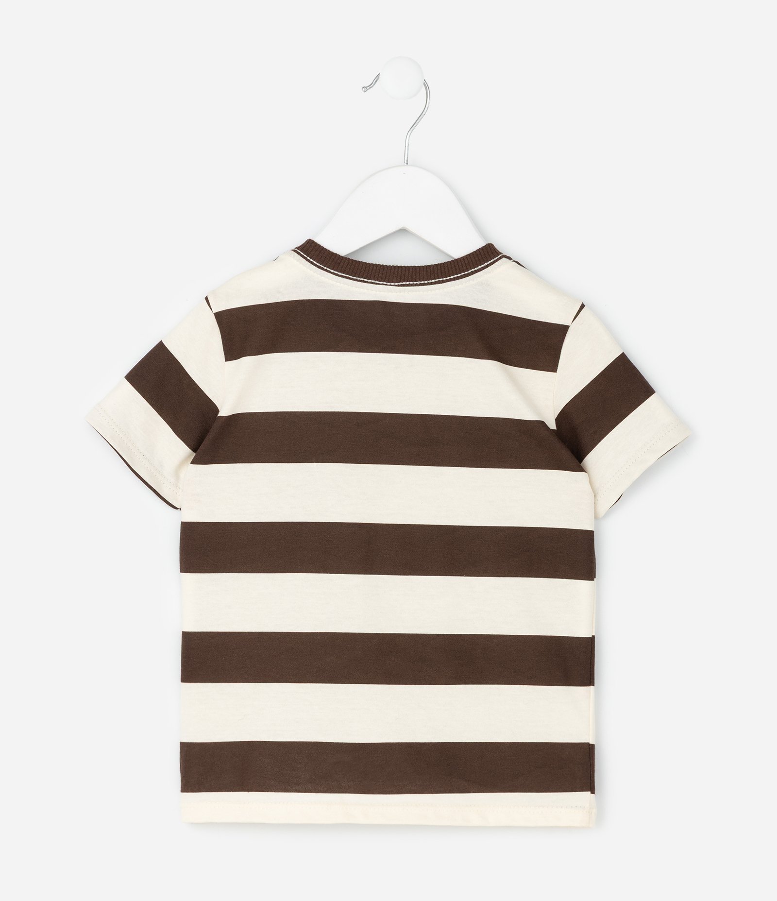 Conjunto Infantil Camiseta Listrada com Bermuda – Tam 1 a 5/6 Anos Marrom/Off White 3