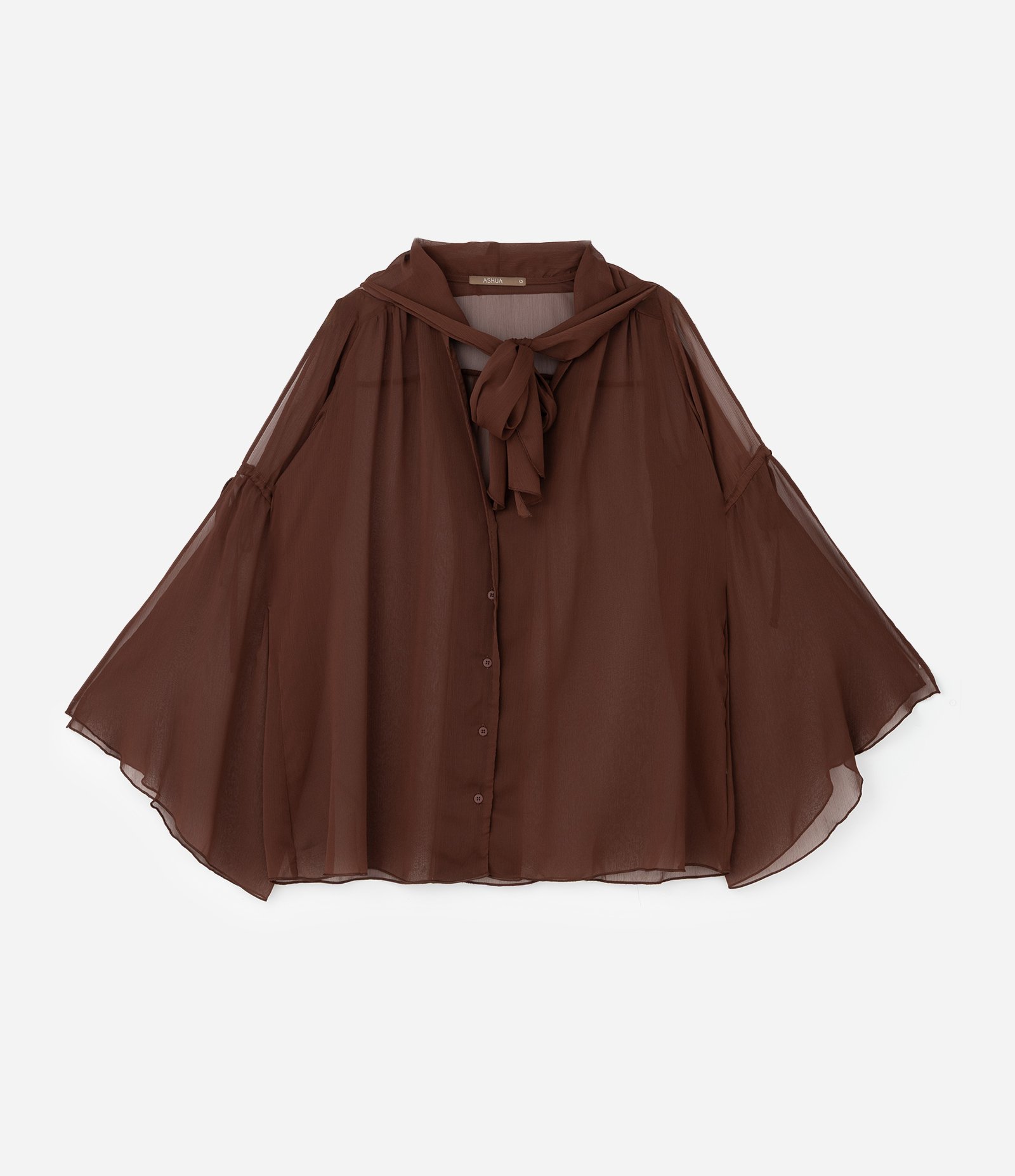 Blusa Manga Longa em Crepe com Amarrações Curve & Plus Size Marrom 1