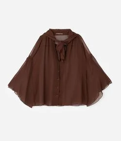 Blusa Manga Longa em Crepe com Amarrações Curve & Plus Size