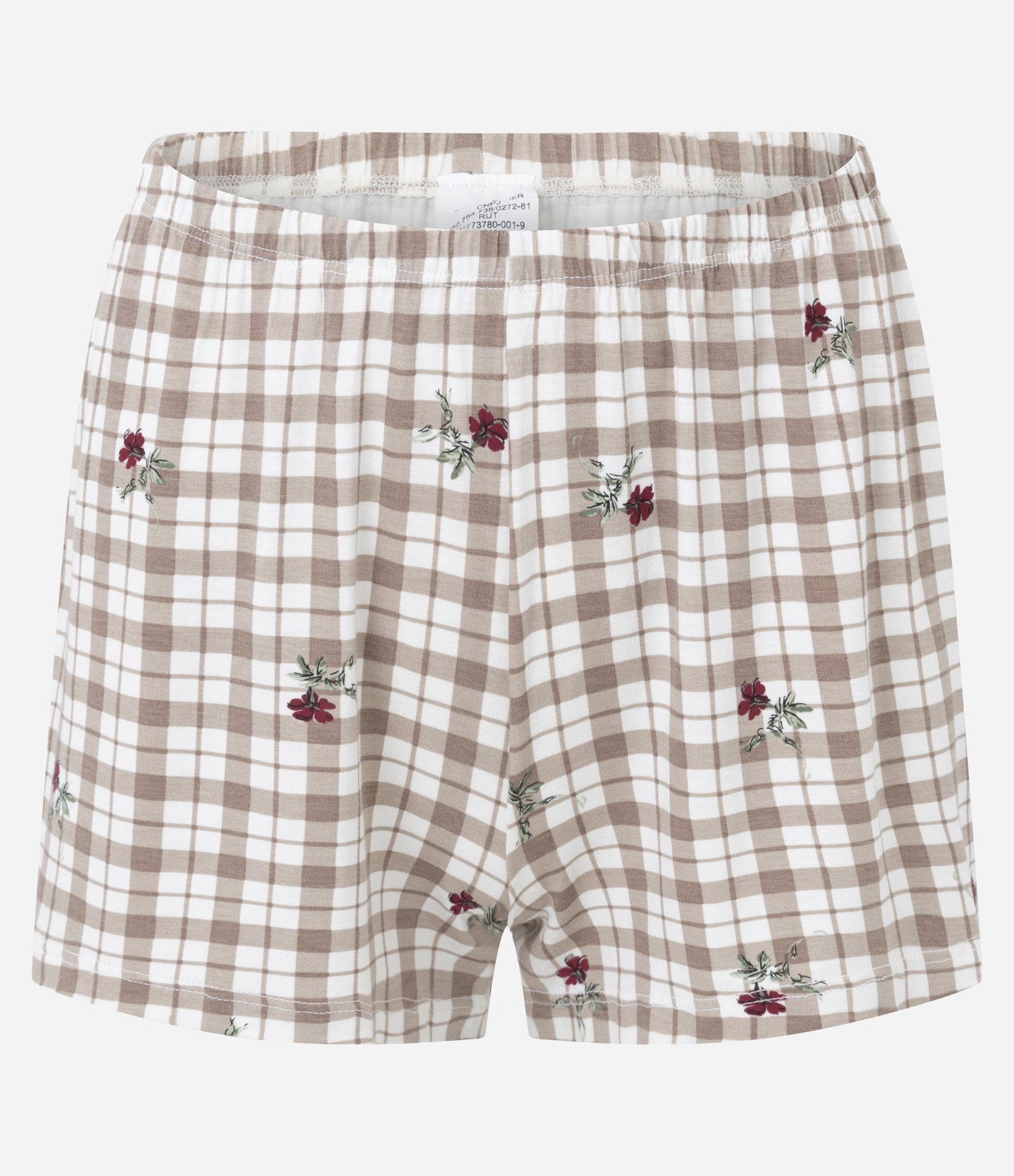 Pijama Curto com Estampa Xadrez e Renda Aplicada Branco/Bege 4