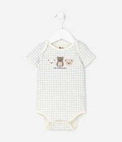 Body Infantil com Estampa Vichy e Ursos em Relevo – Tam RN a 18 Meses