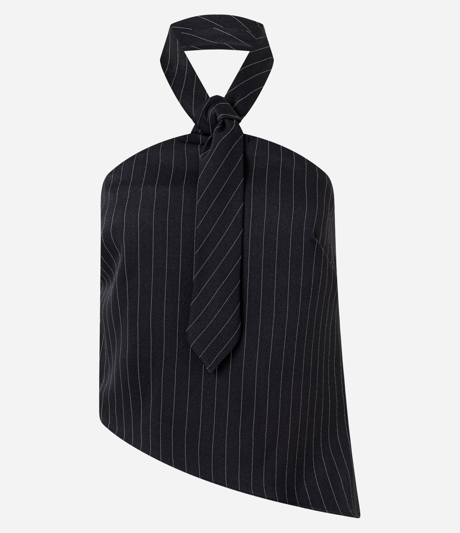 Blusa Frente Única em Alfaiataria Risca de Giz e Gravata Preto 5