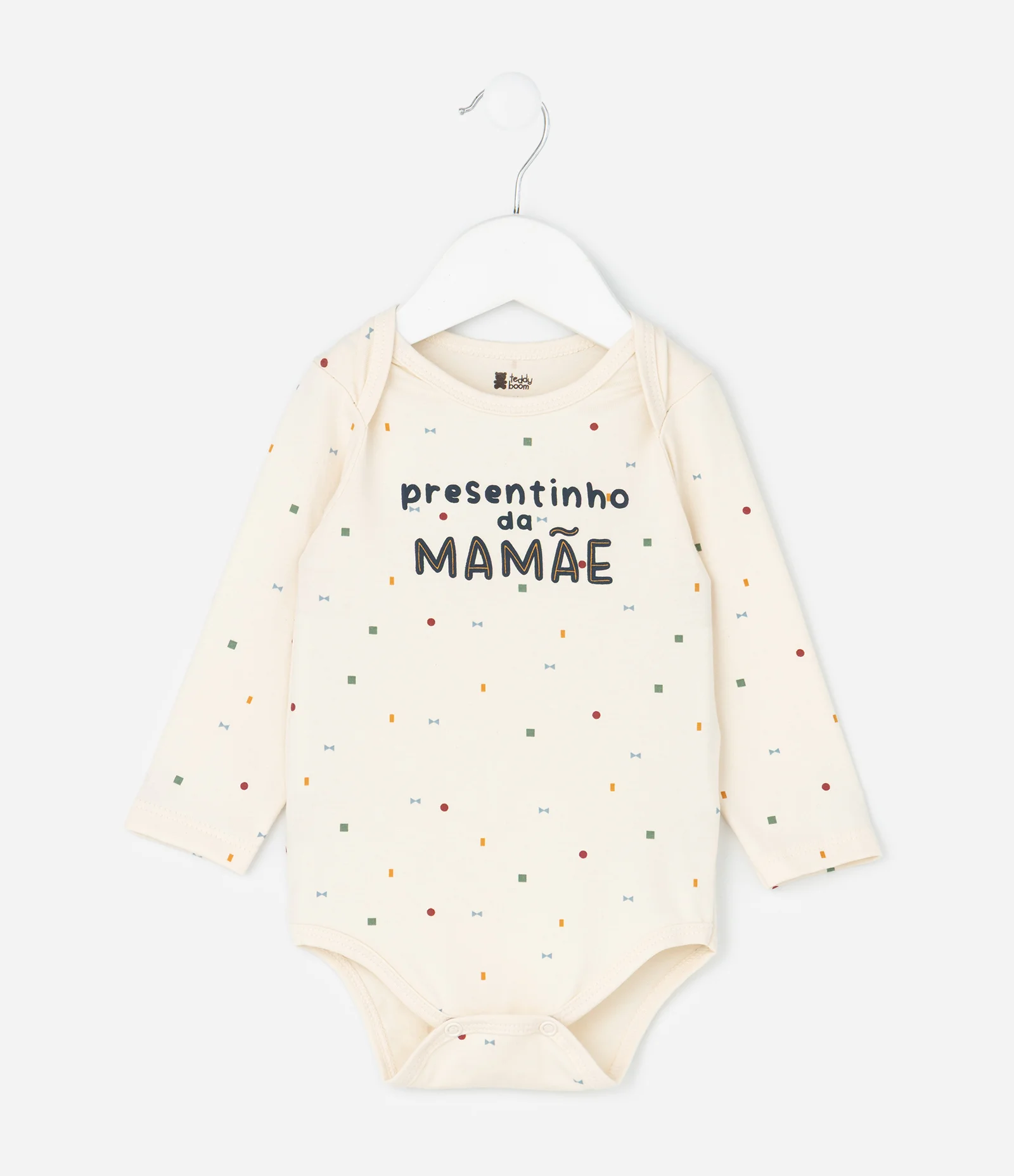 Body Infantil com Lettering Presentinho da Mamãe – Tam RN a 18 Meses Bege Claro 1
