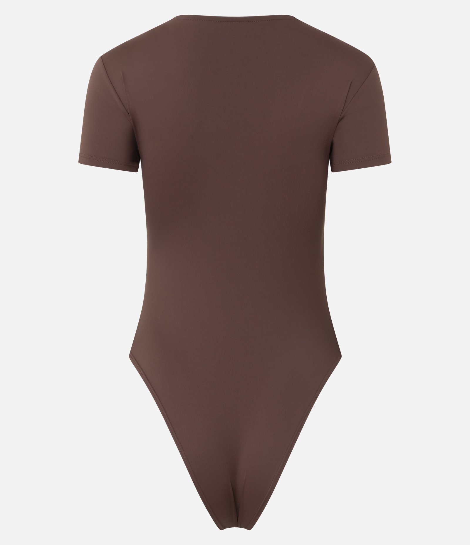 Body Básico em Poliamida com Mangas Curtas Marrom Médio 6