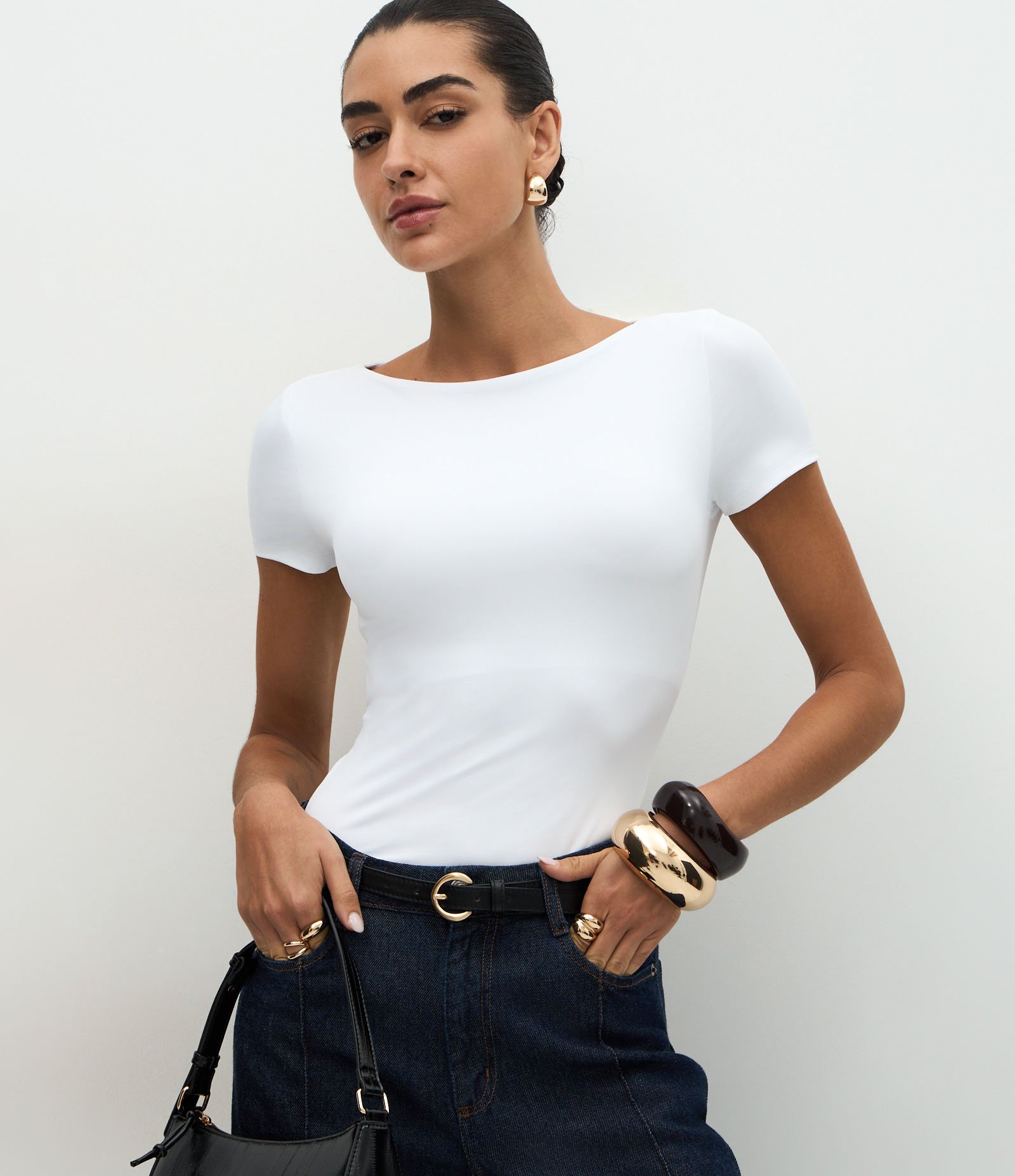 Blusa Regular em Poliamida com Gola Canoa Branco 1