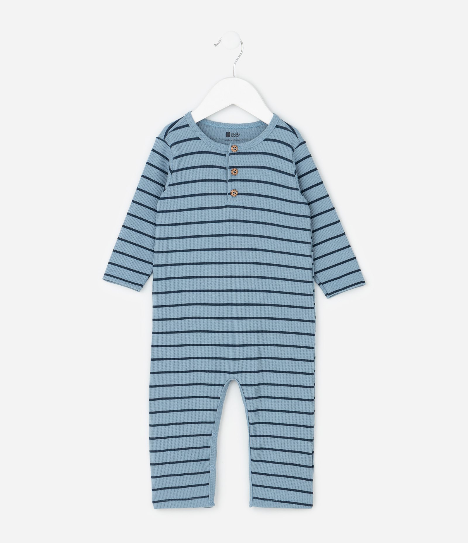 Macacão Infantil em Piquet Listrado com Botões – Tam RN a 18 Meses Azul 1