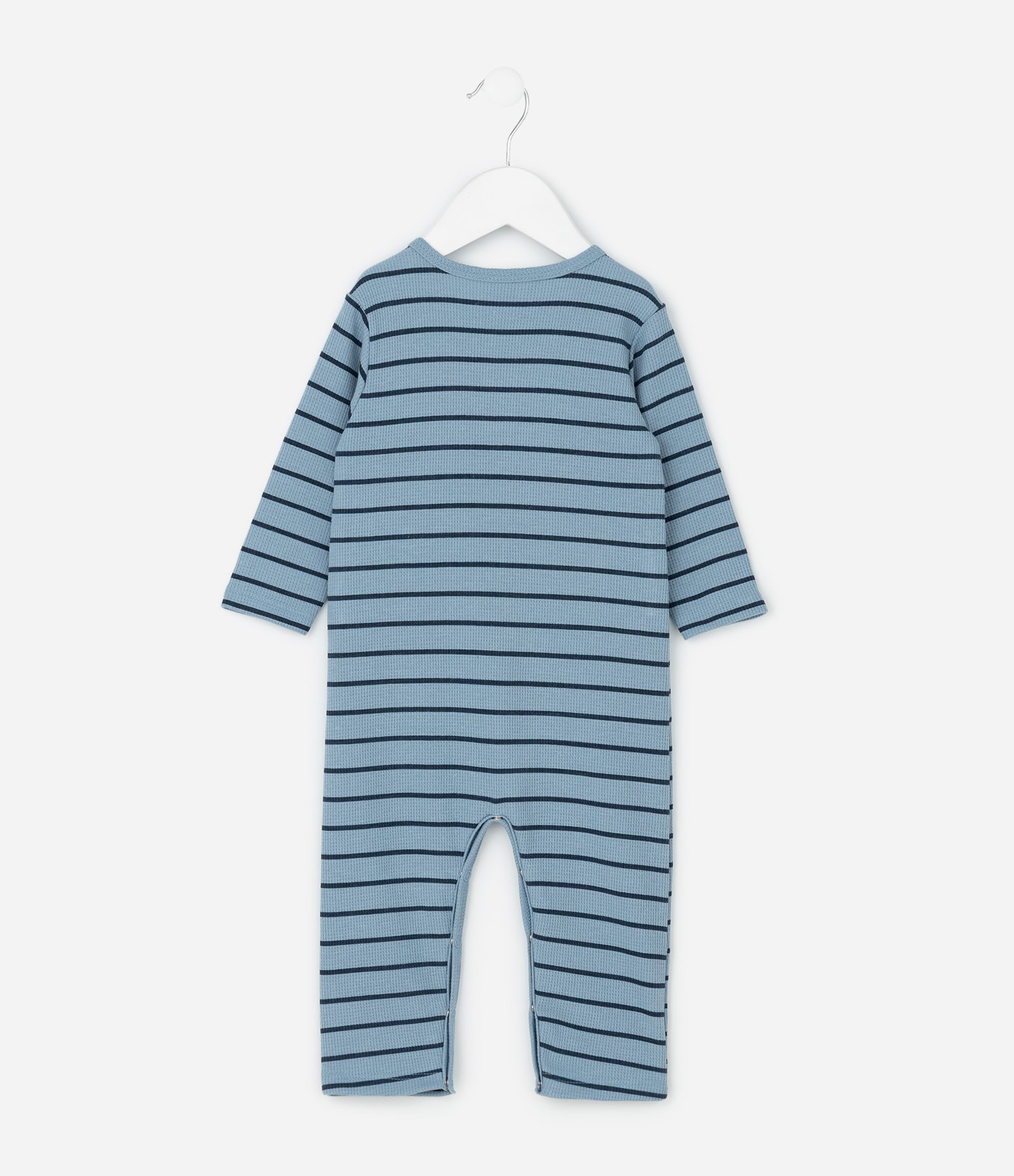 Macacão Infantil em Piquet Listrado com Botões – Tam RN a 18 Meses Azul 2
