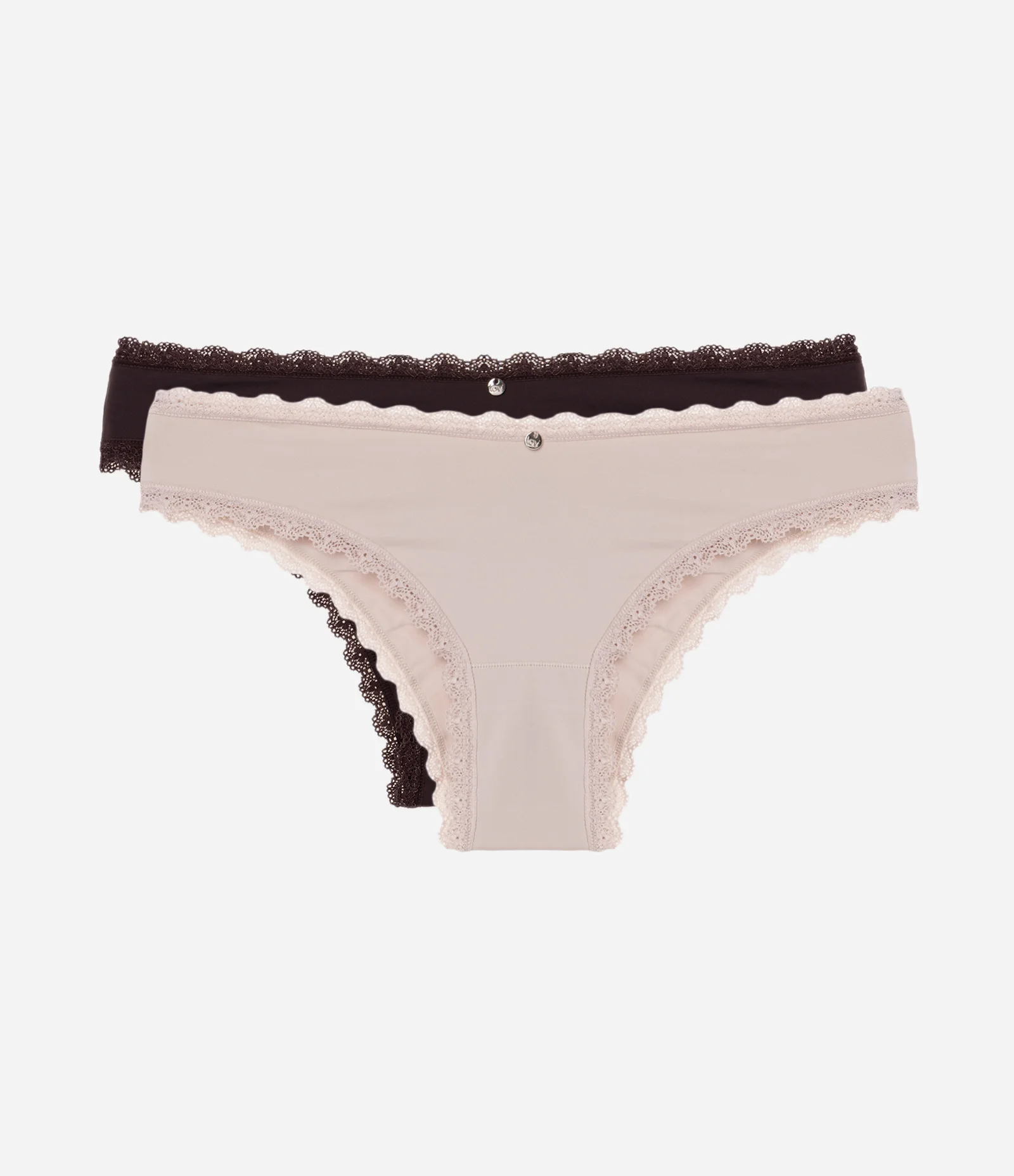 Kit 02 Calcinhas Biquíni Empina Bumbum Detalhe em Renda Bege/Marrom 1