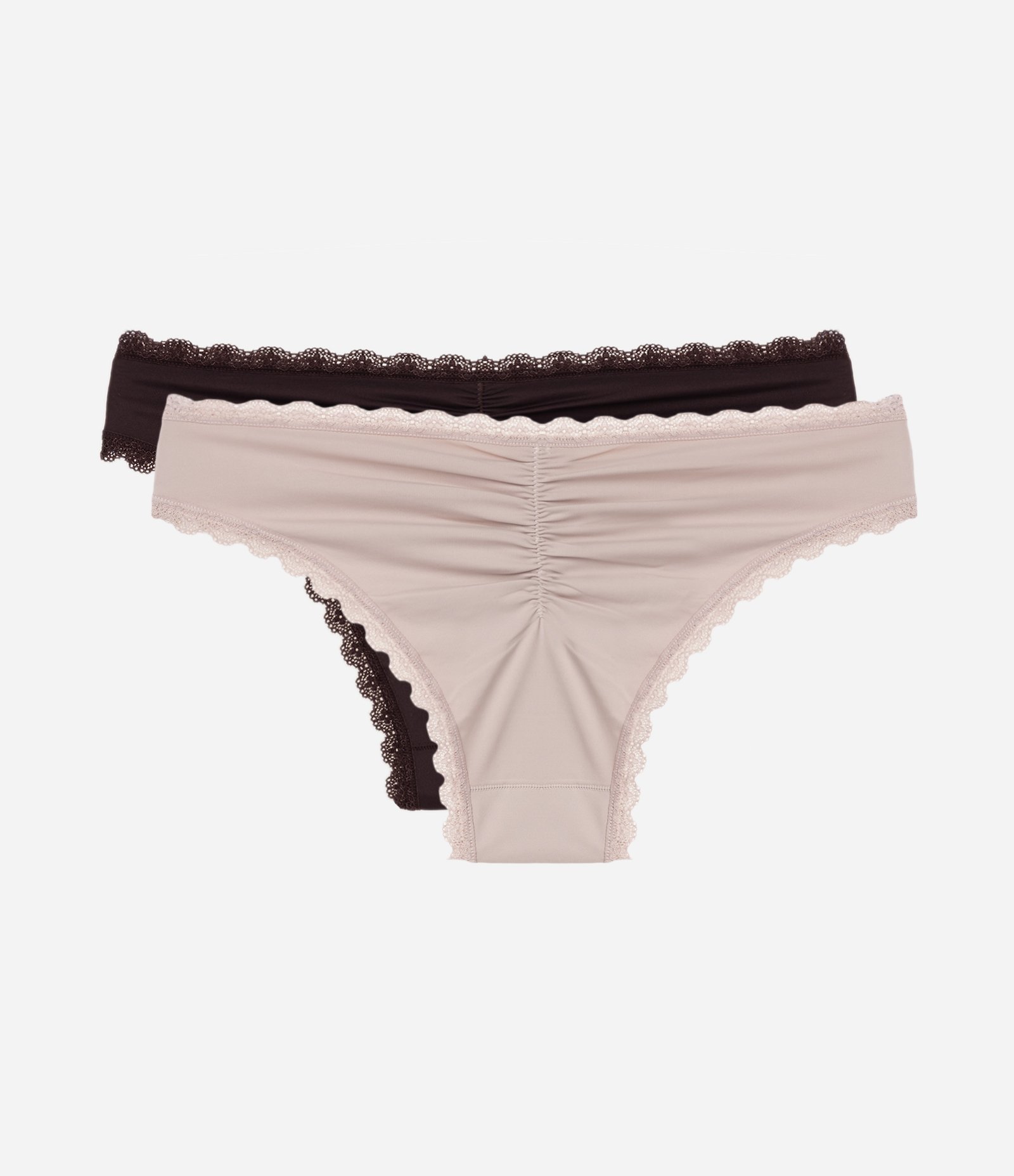 Kit 02 Calcinhas Biquíni Empina Bumbum Detalhe em Renda Bege/Marrom 2
