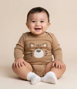 Body Infantil em Cotton com Estampa Tigre – Tam 0 a 18 Meses