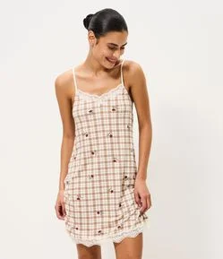 Camisola de Alcinha em Viscolycra com Estampa Xadrez