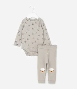 Conjunto Infantil Body e Calça com Ovelhinhas Bordadas – Tam RN a 18 Meses