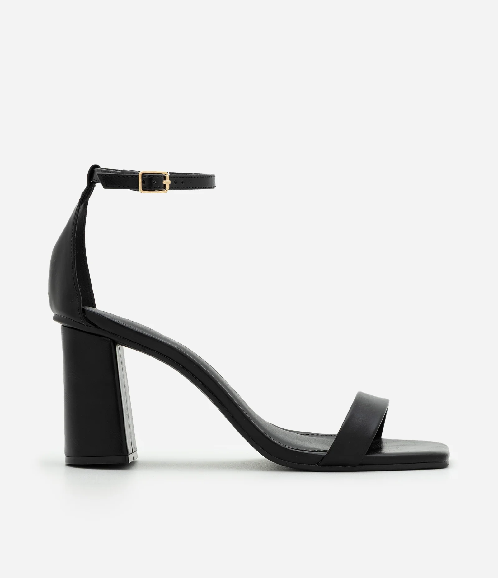 Sandália Salto Bloco em PU com Tira Única Preto 1