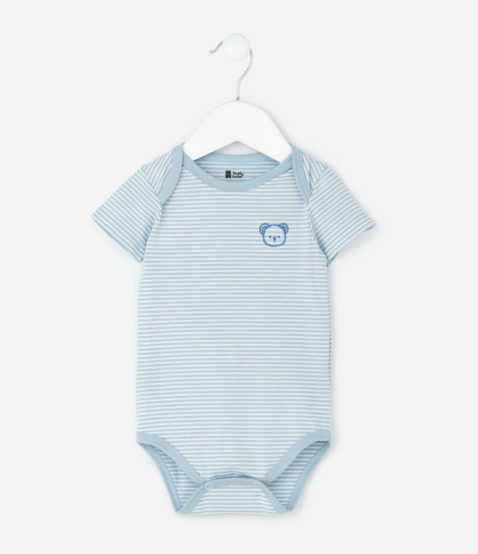 Body Bebê Listrado com Bordado de Urso – Tam 0 a 18 Meses Azul Claro 3