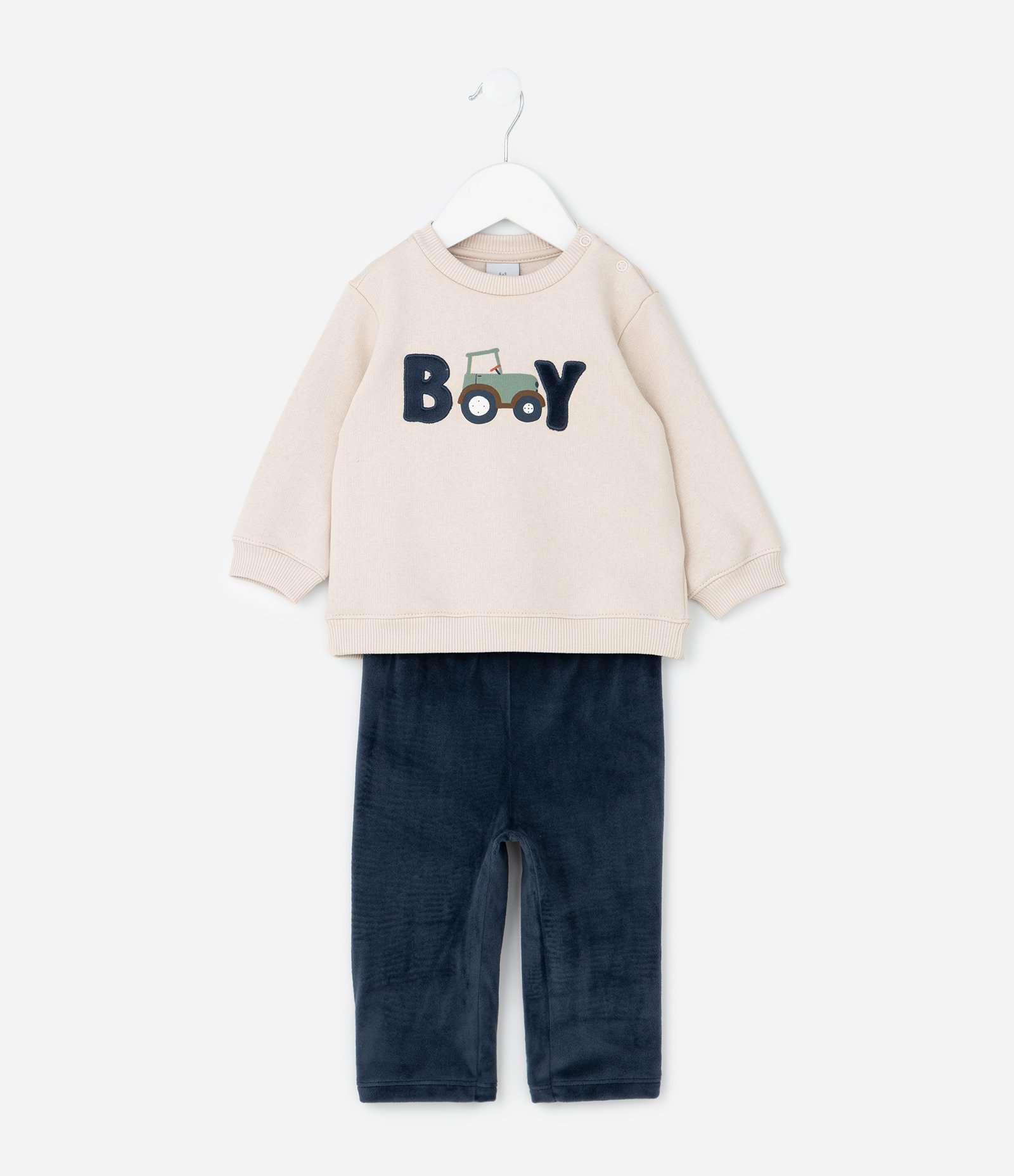 Conjunto Infantil em Moletom com Estampa de Trator - Tam 0 a 18 Meses Bege 2
