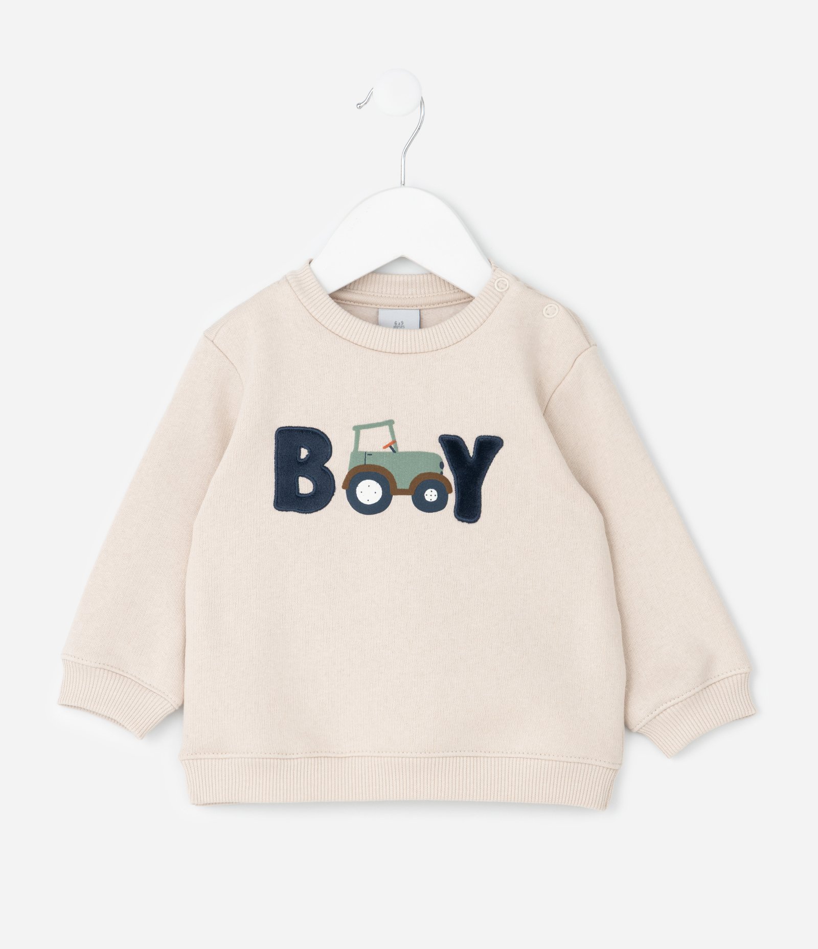 Conjunto Infantil em Moletom com Estampa de Trator - Tam 0 a 18 Meses Bege 3
