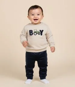 Conjunto Infantil em Moletom com Estampa de Trator - Tam 0 a 18 Meses