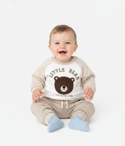 Casaco Infantil em Moletom com Felpa e Estampa Urso – Tam U
