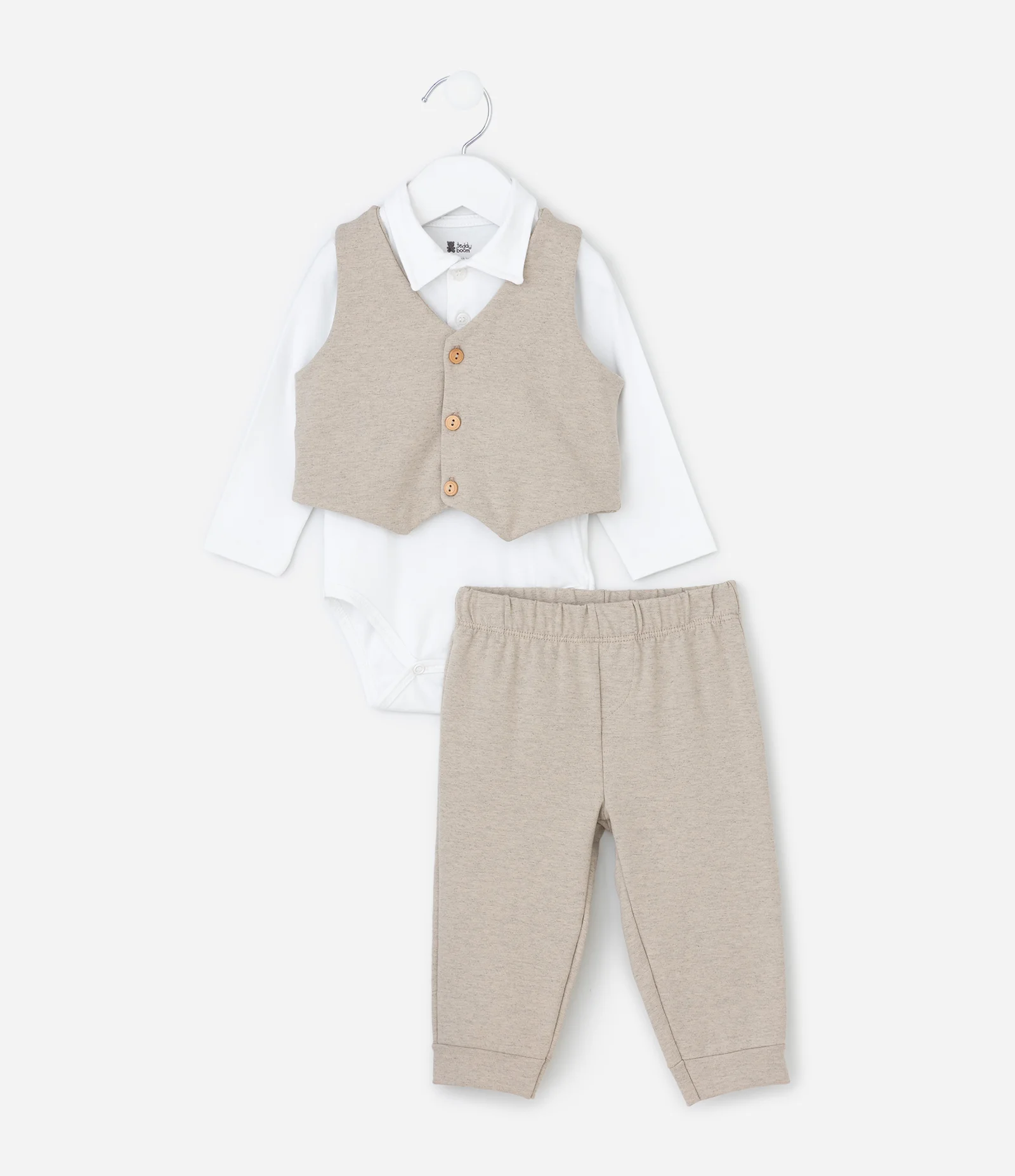 Conjunto Infantil com Body Polo e Colete - Tam 0 a 18 Meses Bege 2