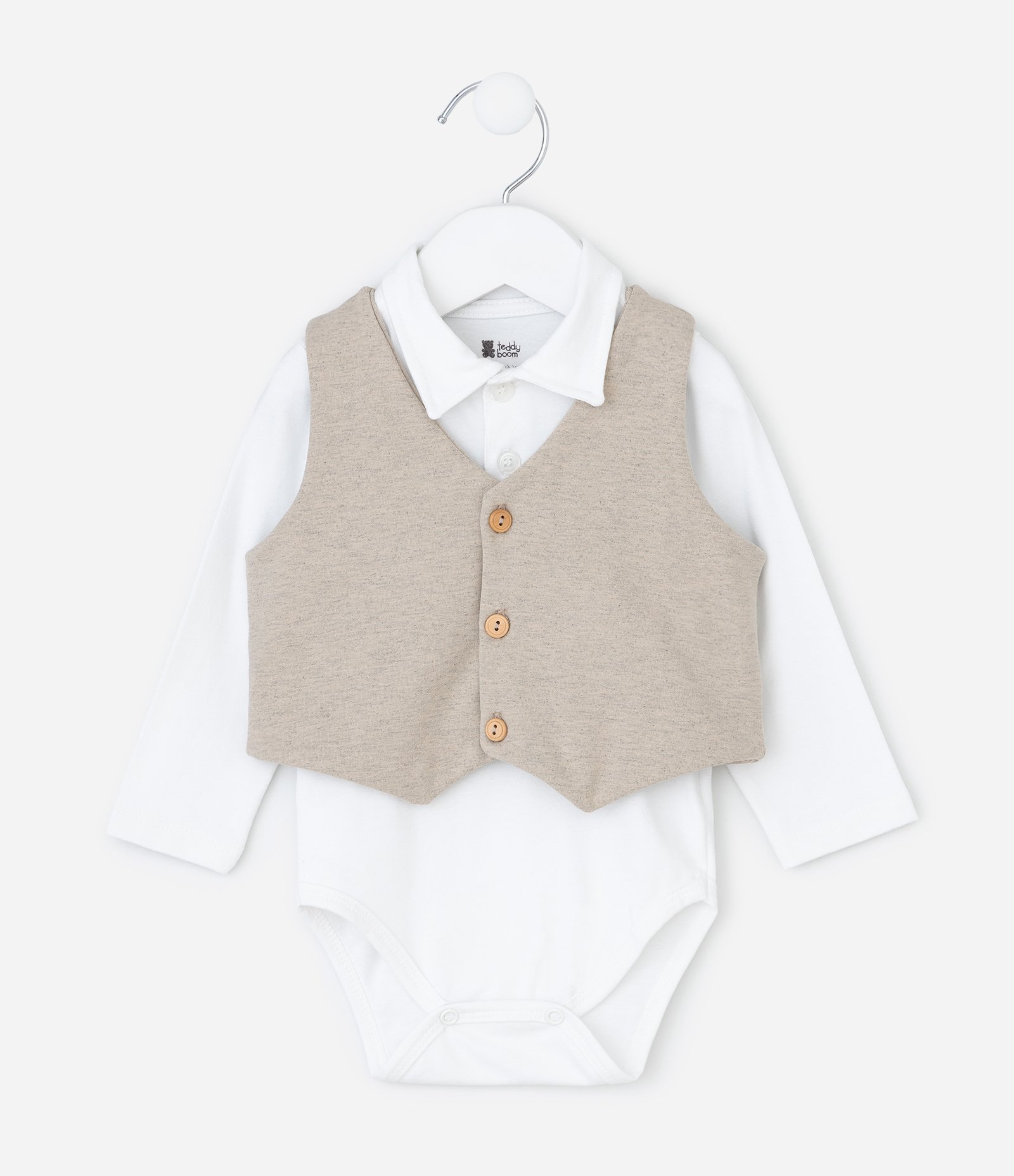 Conjunto Infantil com Body Polo e Colete - Tam 0 a 18 Meses Bege 3