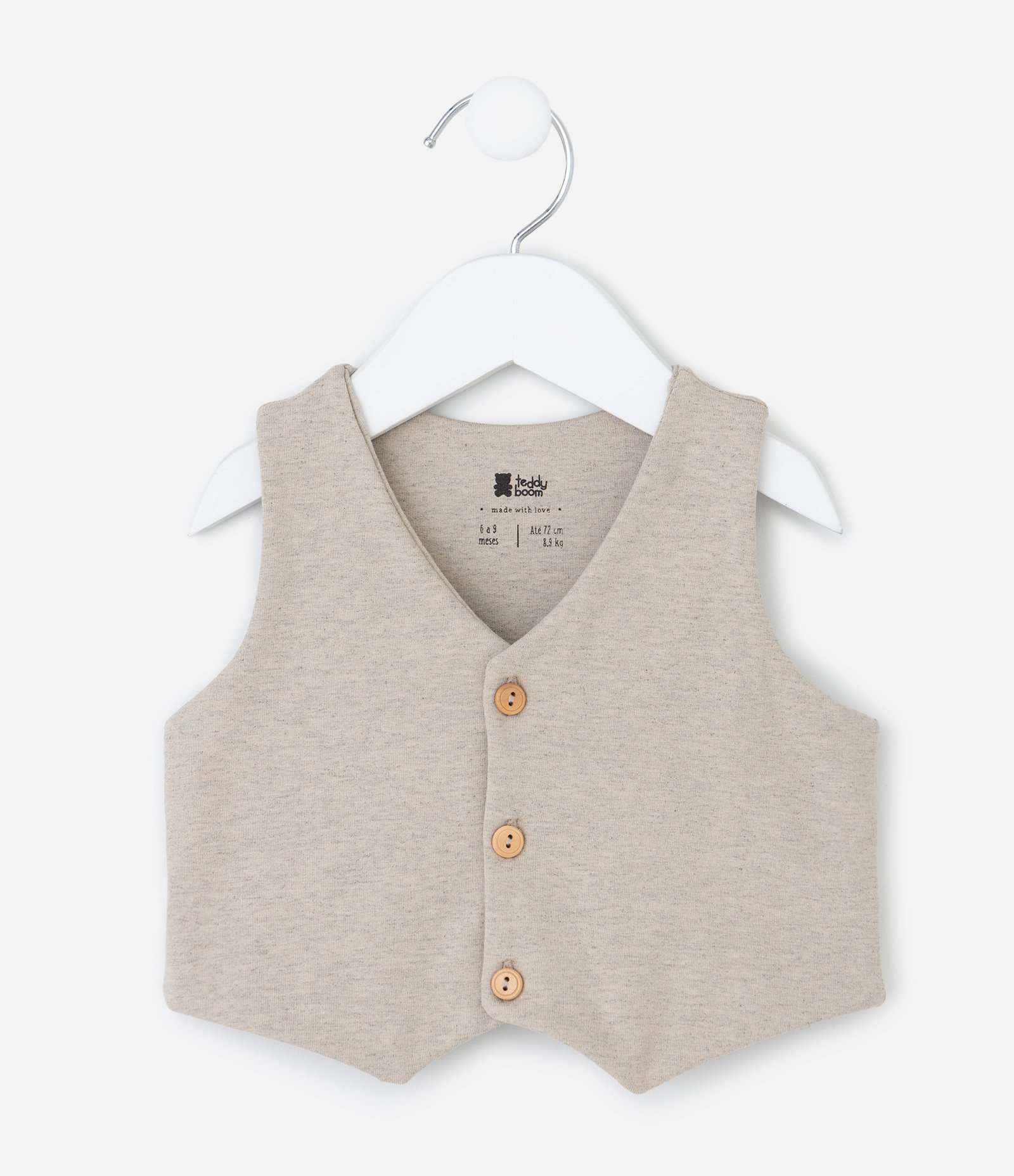 Conjunto Infantil com Body Polo e Colete - Tam 0 a 18 Meses Bege 7