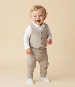 Conjunto Infantil com Body Polo e Colete - Tam 0 a 18 Meses