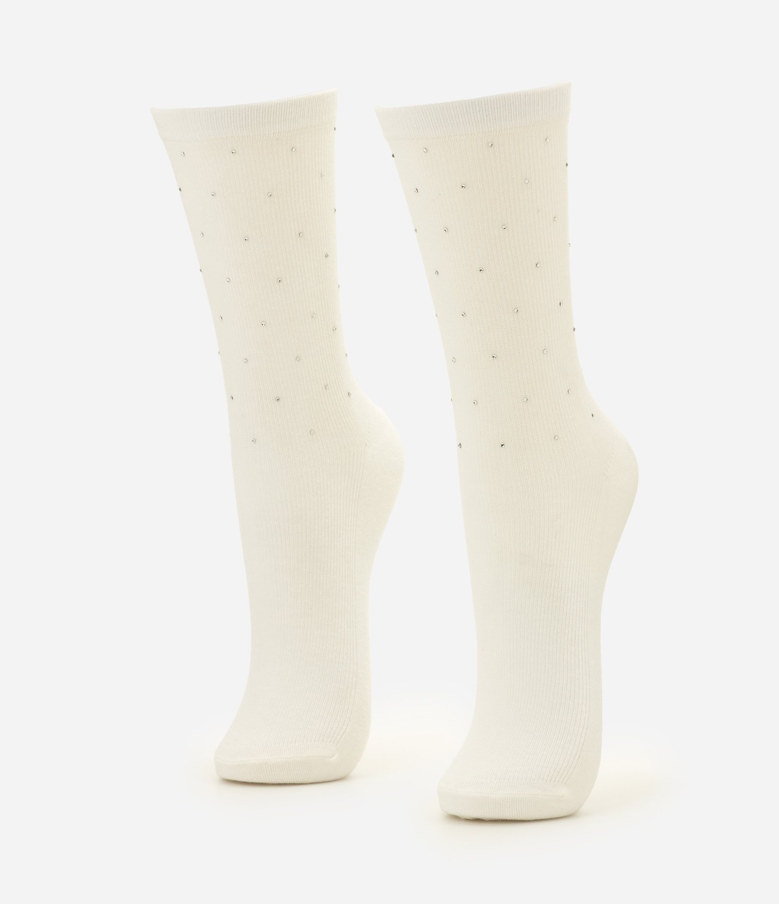 Meia Cano Médio em Algodão com Aplicação de Strass Branco 2