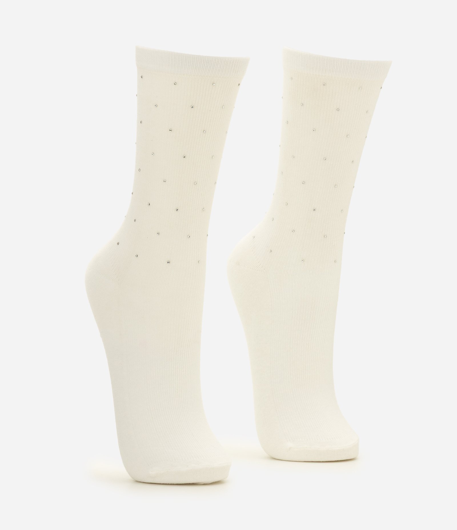 Meia Cano Médio em Algodão com Aplicação de Strass Branco 3