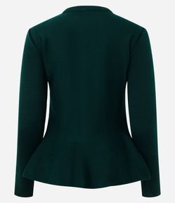 Casaco em Tricô com Abotoamento Frontal e Barra Peplum