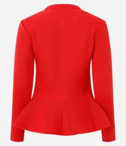 Casaco em Tricô com Abotoamento Frontal e Barra Peplum