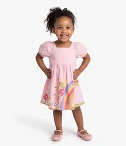 Vestido Infantil com Estampa de Arco Iris - Tam 1 a 6 Anos