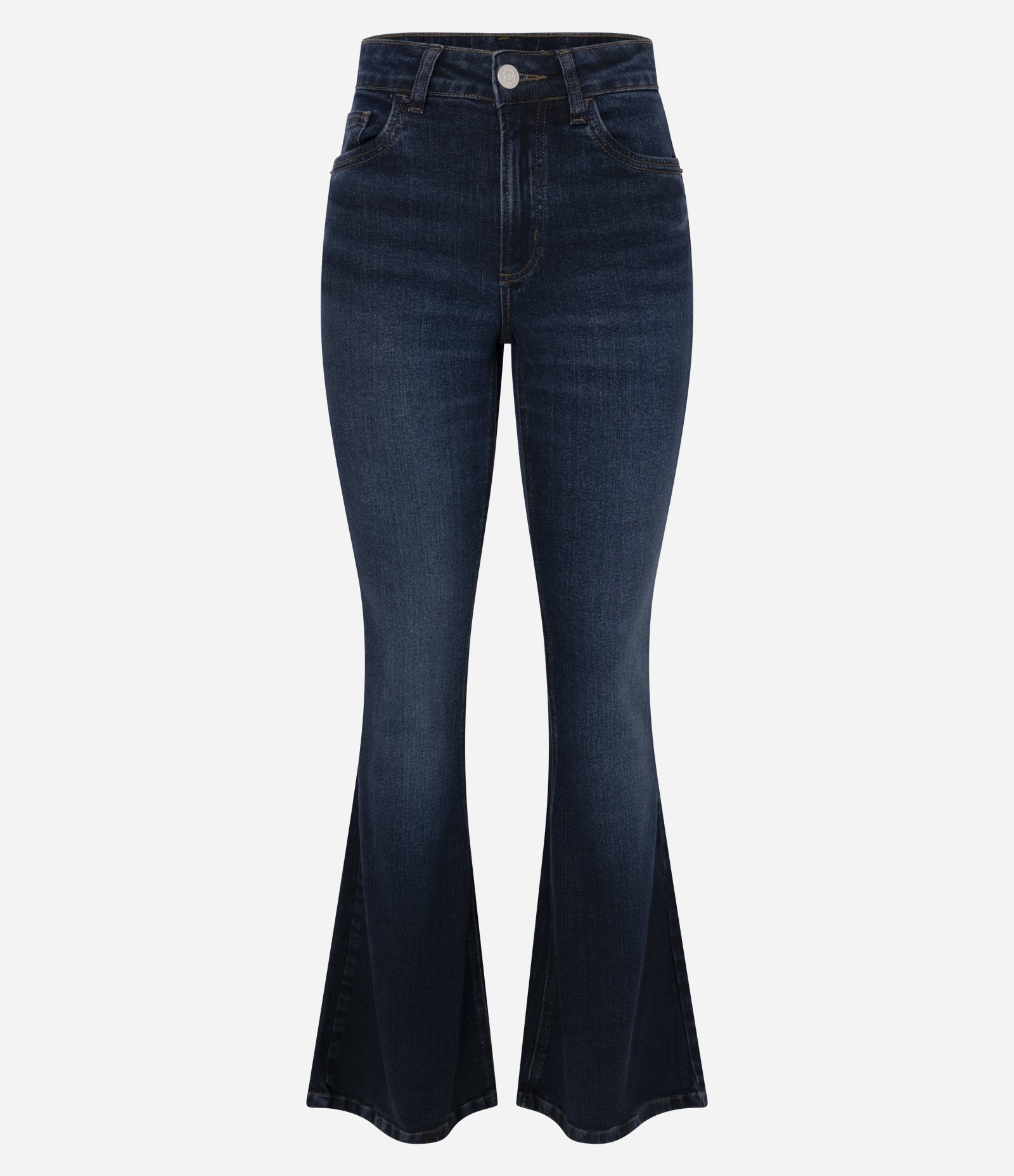 Calça Flare Jeans com Bolsos Funcionais Azul Escuro 1