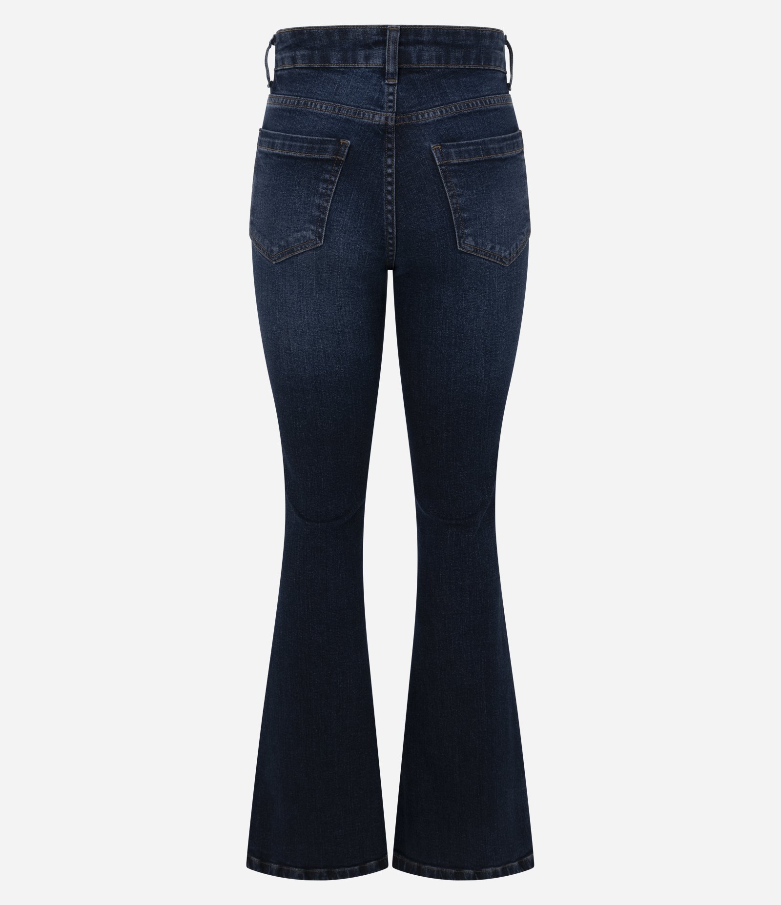 Calça Flare Jeans com Bolsos Funcionais Azul Escuro 2