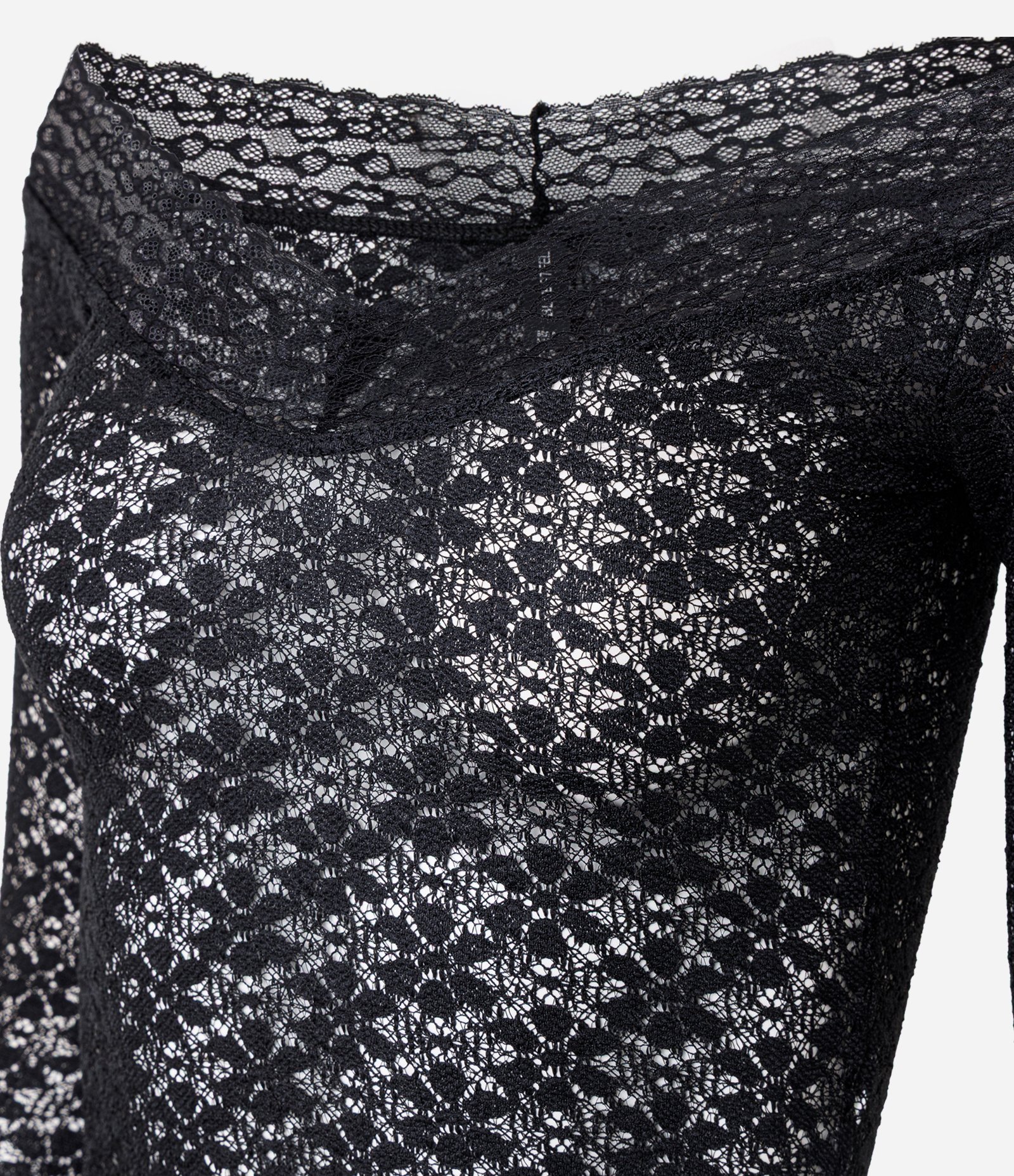 Blusa Manga Flare em Renda com Decote Ombro a Ombro Preto 2