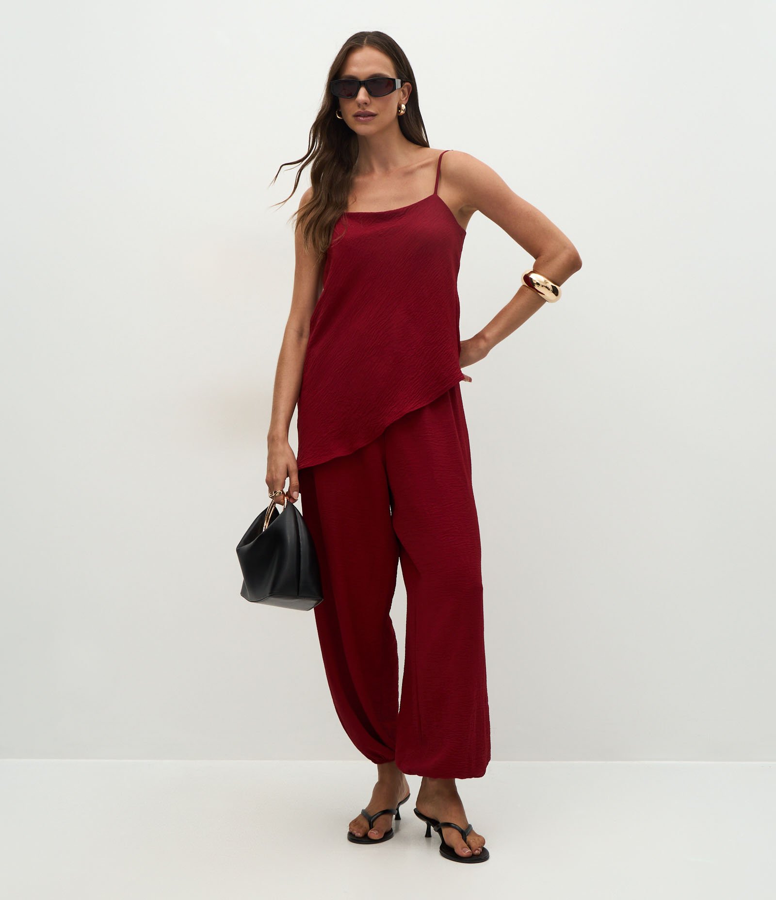 Calça Ampla em Airflow com Cós Elástico Vermelho 1