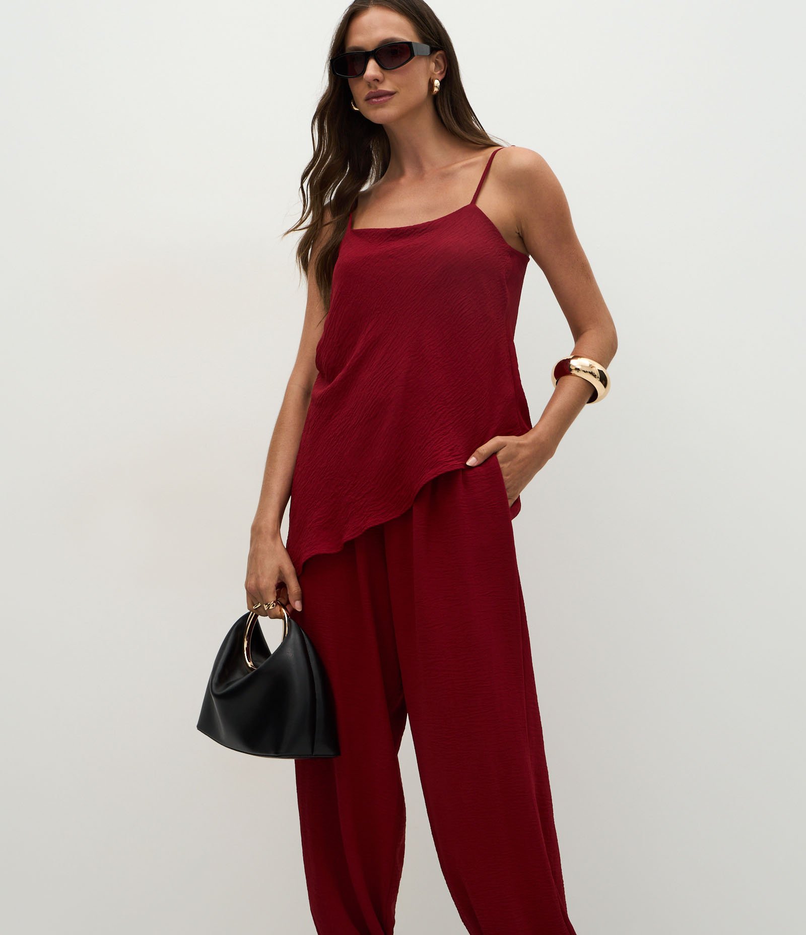 Calça Ampla em Airflow com Cós Elástico Vermelho 2