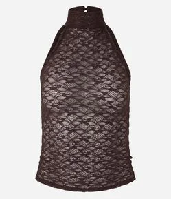 Blusa Halter em Renda com Gola Alta