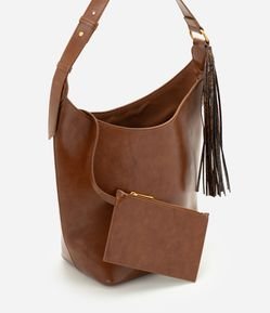 Bolsa Bucket Grande em PU com Detalhe de Tassel