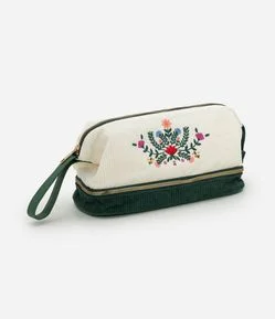 Necessaire Trapézio em Veludo com Estampa Floral