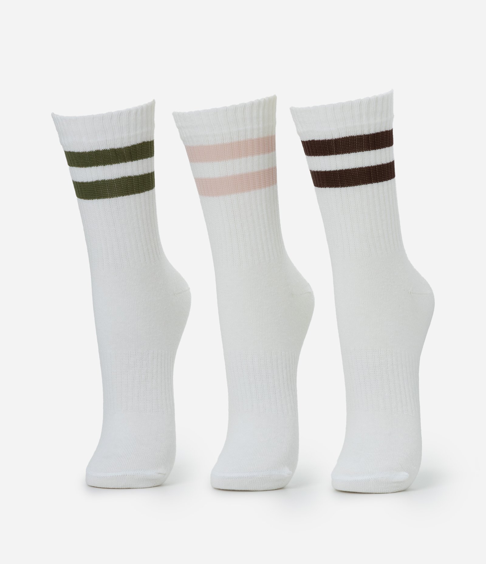 Kit 03 Meias Cano Alto em Algodão com Estampa de Listras Branco 1