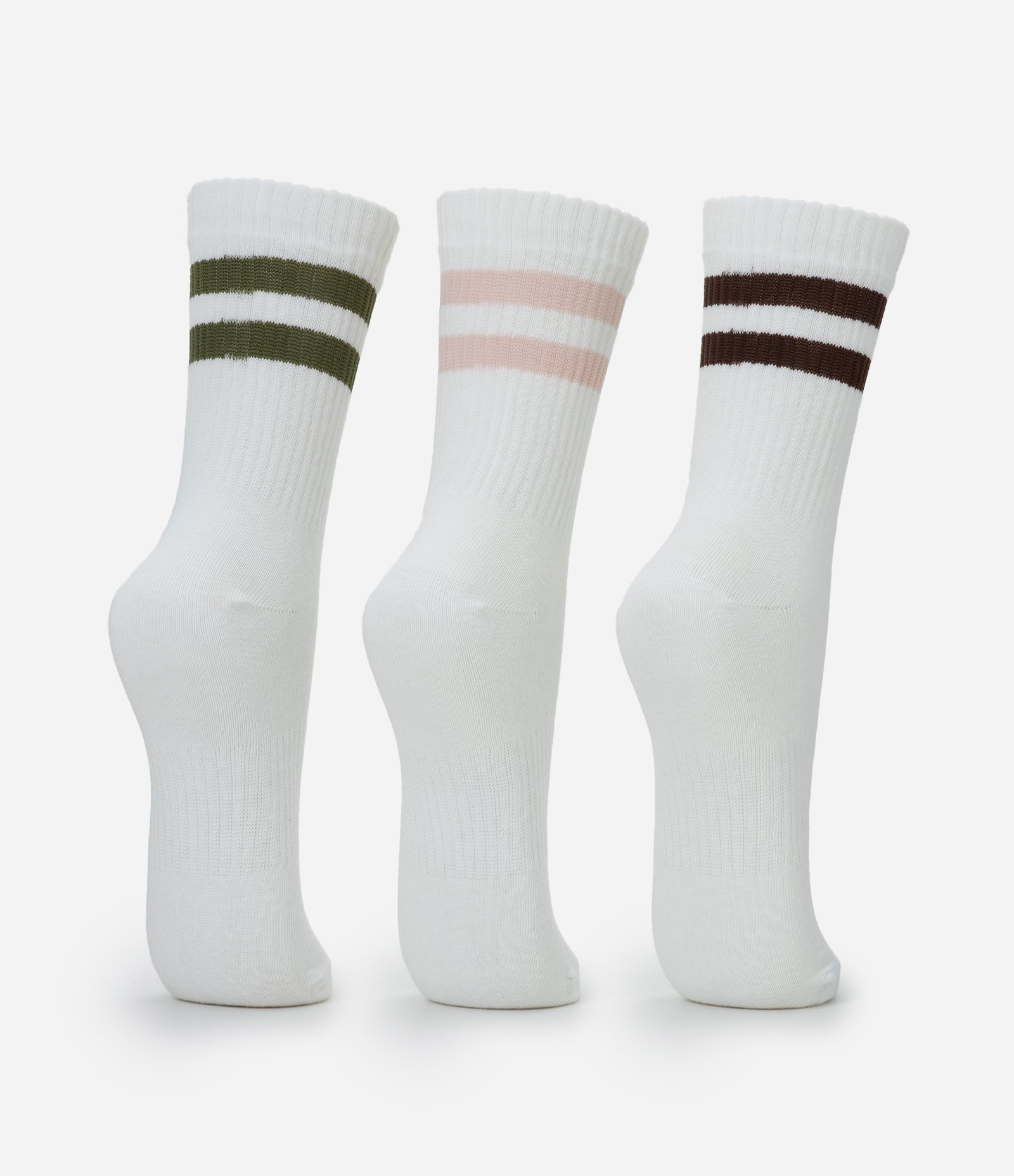 Kit 03 Meias Cano Alto em Algodão com Estampa de Listras Branco 3