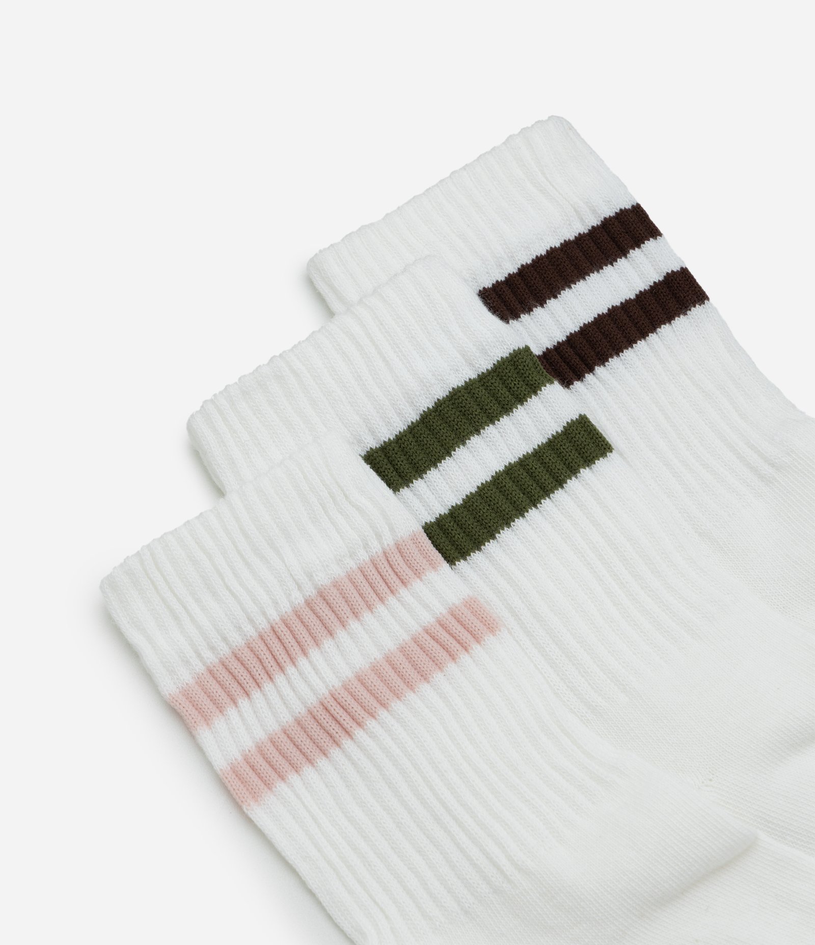 Kit 03 Meias Cano Alto em Algodão com Estampa de Listras Branco 4