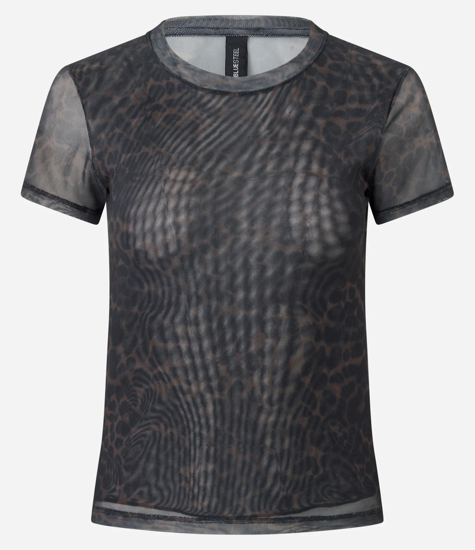 Blusa em Tule com Estampa Sombreada de Onça e Golinha Preto 1