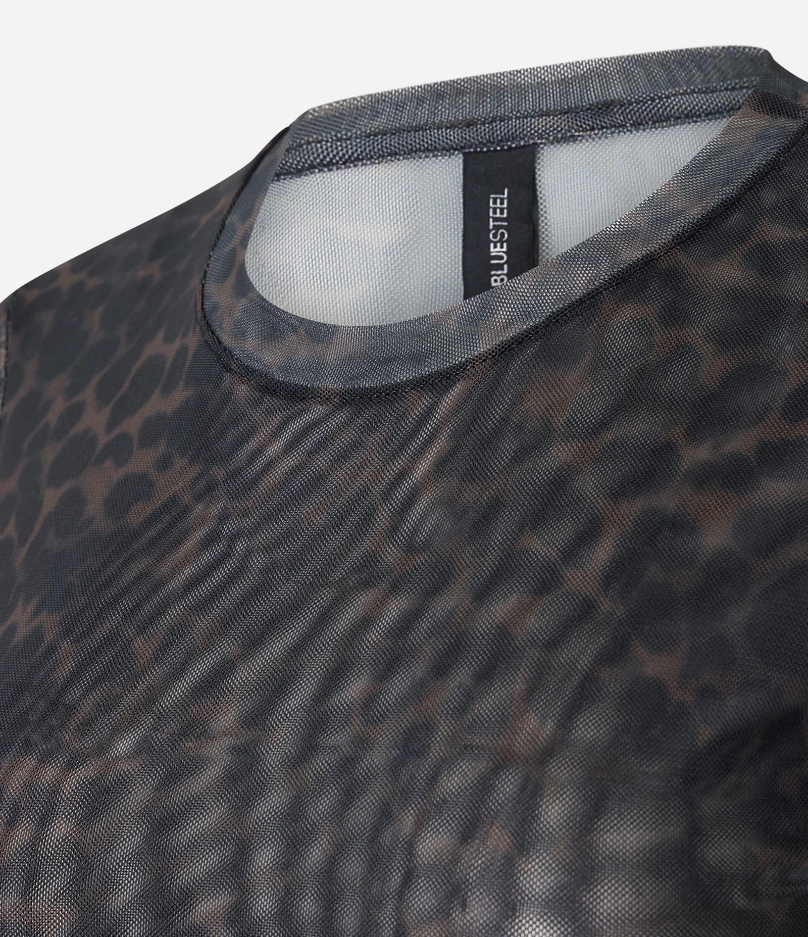 Blusa em Tule com Estampa Sombreada de Onça e Golinha Preto 2