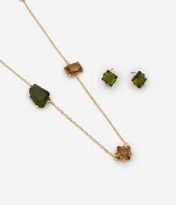 Conjunto de Colar Longo e Brincos com Pingentes Geométricos
